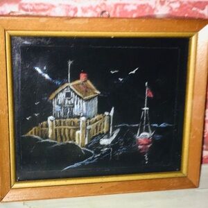 Vintage Original Rustic Coastal Memories of Maine Pastel Framed Art Piece